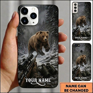 Maxcorners Hunting Bear Winter Forest Pursuit Customized Name Phone Case