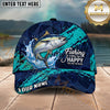 Maxcorners Fishing Navy Aqua Polygon Brush Splash Personalized Name 3D Cap (12 Fish Species)
