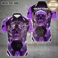 Maxcorners Bowling Shirt Electric Skull Multioptions Personalized Name, Team Name Unisex 3D Shirt (4 Colors)