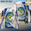 Maxcorners Fishing White Scale Pattern Personalized Name, Team Name Long Sleeve Shirt (9 Breeds)