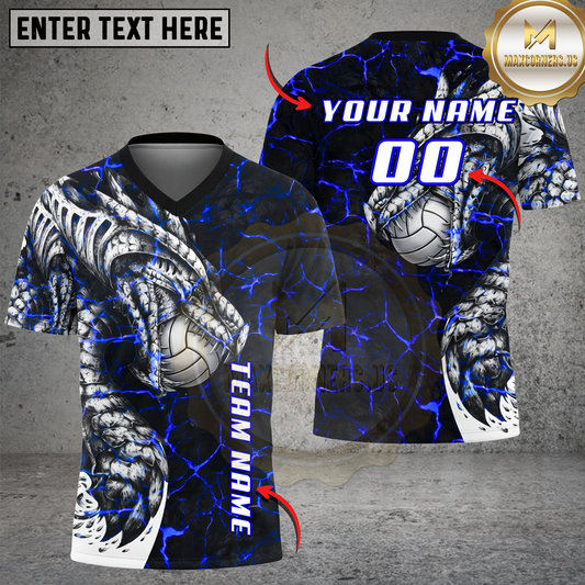 Maxcorners Volleyball Dragon Lava Fierce Graphic Multicolor Options Personalized 3D V-neck T-Shirt