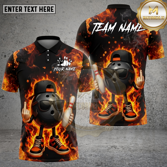 Maxcorners Bowling Ball Fire Streetwear Cartoon Style Multicolor Options Personalized Name, Team Name 3D Shirt (4 Colors)
