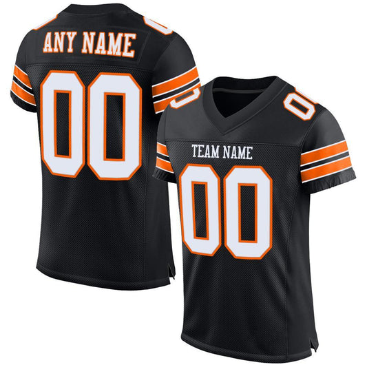 Maxcorners Custom Black White-Orange Mesh Authentic Football Jersey LM2605