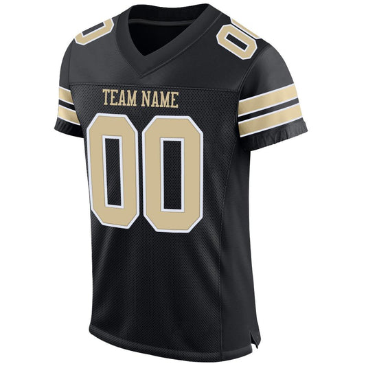 Maxcorners Custom Black Vegas Gold-White Mesh Authentic Classic Football Jersey LM2605