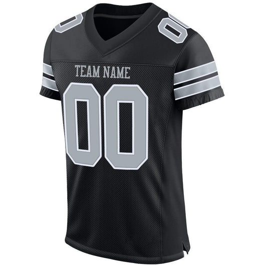 Maxcorners Custom Black Silver-White Mesh Authentic Football Jersey LM2605