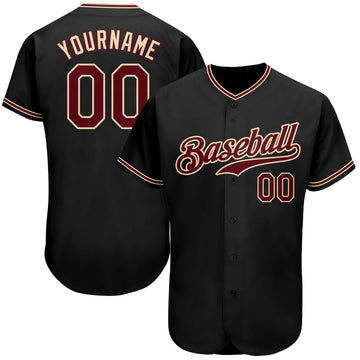 Maxcorners Custom Black Crimson-City Cream Authentic Baseball Jersey LM2605