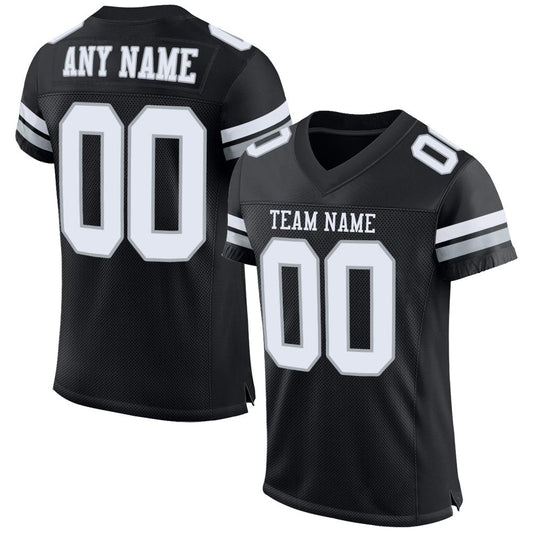 Maxcorners Custom Black White-Silver Mesh Authentic Football Jersey LM2605