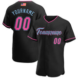 Custom Black Pink-Light Blue Authentic American Flag Authentic Baseball Jersey