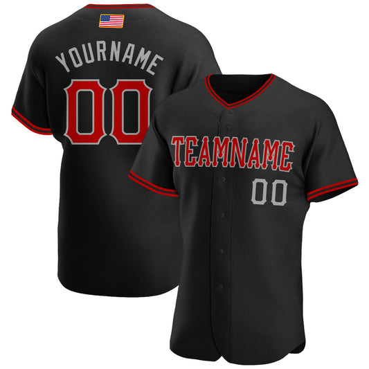 Maxcorners Custom Black Red-Gray Authentic American Flag Fashion Baseball Jersey LM2605