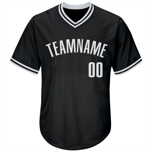 Maxcorners Custom Black White Authentic Throwback Rib-Knit Baseball Jersey Shirt LM2605
