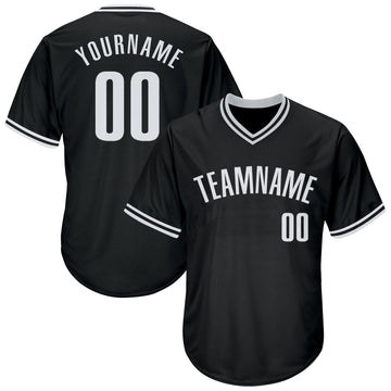 Maxcorners Custom Black White Authentic Throwback Rib-Knit Baseball Jersey Shirt LM2605