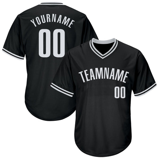 Maxcorners Custom Black White Authentic Throwback Rib-Knit Baseball Jersey Shirt LM2605