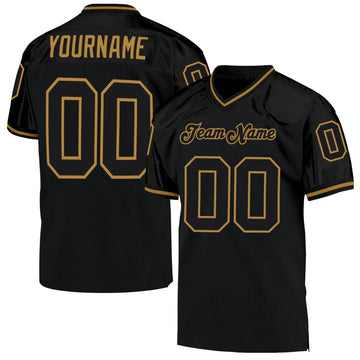 Maxcorners Custom Black Black-Old Gold Mesh Authentic Throwback Football Jersey LM2605