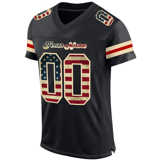 Maxcorners Custom Black Vintage USA Flag-Cream Mesh Authentic Football Jersey LM2605