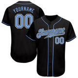 Custom Black Light Blue-White 3D Authentic Baseball Jersey