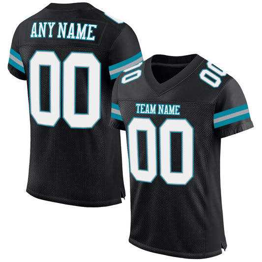 Maxcorners Custom Black White-Teal Mesh Authentic Football Jersey LM2605