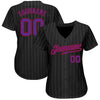 Maxcorners Custom Black Gray Pinstripe Purple-Red Authentic Baseball Jersey LM2605