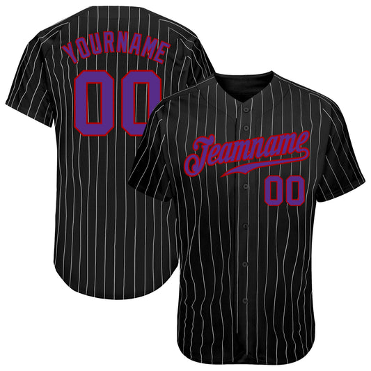 Maxcorners Custom Black Gray Pinstripe Purple-Red Authentic Baseball Jersey LM2605