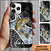 Maxcorners Fishing Tribal Pattern Black White Water Splash Personalized Name Phone Case (10 Fish Species)