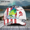 Maxcorners Fishing Red Blue Seawwave American Flag Pattern Sport Pattern Personalized Name 3D Cap (11 Breeds)