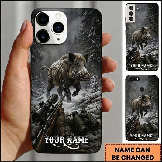 Maxcorners Hunting Boar Winter Forest Pursuit Customized Name Phone Case