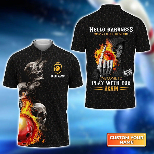 Maxcorners Bowling Skull Hello Darkness My Old Friend 3D Custom Name Shirt