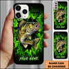 Maxcorners Fishing Phone Case Green Flame Dark Brick Wall Fish Art Design Custom Name Phone Case (12 Fish Species)