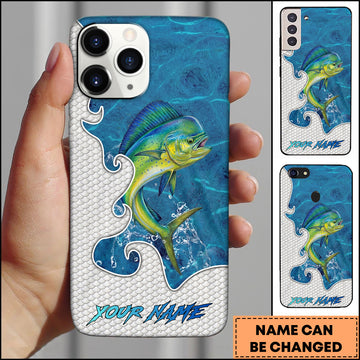 Maxcorners Mahi-mahi Fishing Ocean Blue Wave Scale Pattern Splash Personalized Name Phone Case
