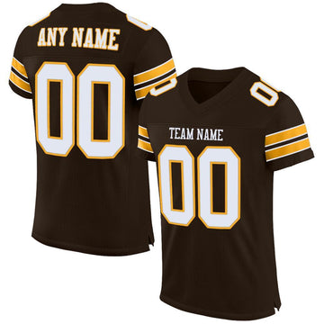 Maxcorners Custom Brown White-Gold Mesh Authentic Football Jersey LM2605