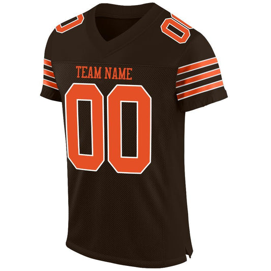 Maxcorners Custom Brown Orange-White Mesh Authentic Game Day Football Jersey LM2605