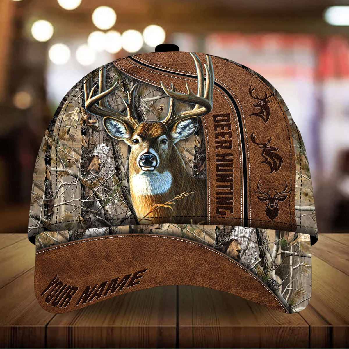 Maxcorners The Best Deer Hunting Leather Personalized Hats 3D Multicolored