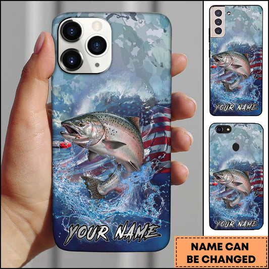 Maxcorners Chinook Fishing Ocean Wave Patriotic Camouflage Personalized Name Phone Case