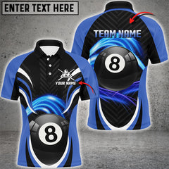 Maxcorners Billiards 8 Ball Blue Version Men Polo Shirts