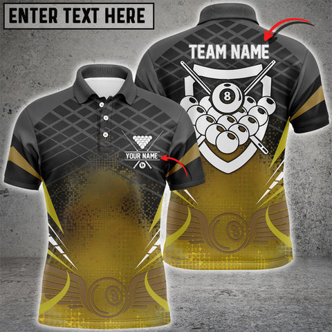 Maxcorners Billiards 8 Ball Pool Black Yellow 3D Polo Shirts