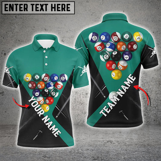 Maxcorners Personalized Name Green Billiard Balls 3D All Over Print Polo Shirts