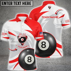 Maxcorners Personalized US Flag 8 Ball Pool Red White Billiard Polo Shirts