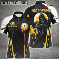 Maxcorners Funny Death Skeleton Billiard Ball 9 Fire And Cue Custom Men Polo Shirts