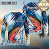 Maxcorners Saltwater Fish Fishing Water Splash Scale Pattern Personalized Name, Team Name Long Sleeve Shirt (6 Breeds)