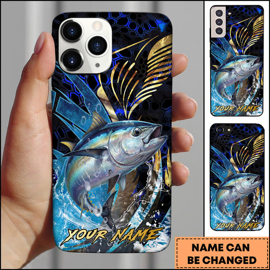Maxcorners Tuna Fishing Blue Honeycomb Splash Art Personalized Name Phone Case