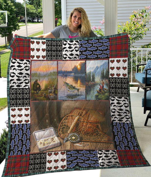 Maxcorners Love Fishing Equipment 3D Quilt - Blanket