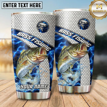 Maxcorners Fishing Tumbler Silver Blue Honeycomb Badge Design Personalized Name Tumbler (13 Species)