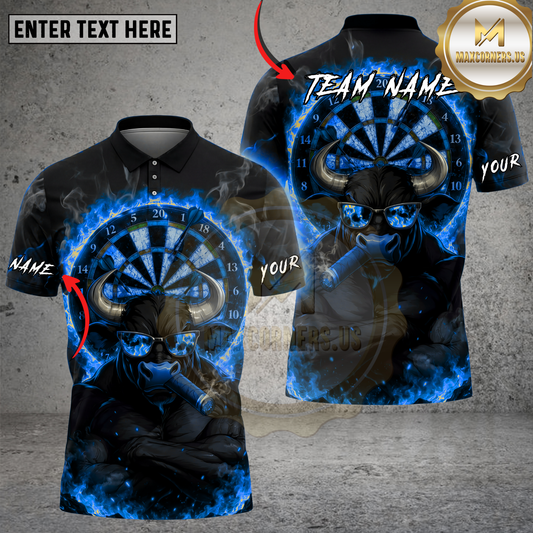 Maxcorners Darts Polo Shirt Fire Bull Dartboard Graphic Multicolor Options Personalized Name, Team Name 3D Shirt (4 Colors)