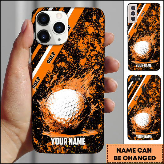 Maxcorners Golf Abstract Grunge Splatter Orange Fire Golf Ball Personalized Phone Case
