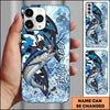 Maxcorners Blue White Camo Graphic Personalized Name Phone Case (13 Fish Species)