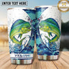 Maxcorners Fishing Tumbler White Blue Abstract Ink Splash Design Personalized Name Tumbler (13 Species)