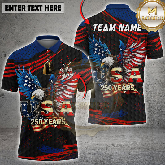 Maxcorners USA Eagle Patriotic 250 Years Independence Day Multicolor Options Personalized Name, Team Name 3D Shirt (4 Colors)
