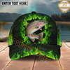 Maxcorners Fishing Green Flame Brick Wall Multi Options Personalized Name 3D Classic Cap (11 Fish Species)