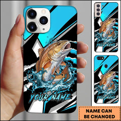 Maxcorners Redfish Fishing Blue Black Geometric Lightning Splash Personalized Name Phone Case