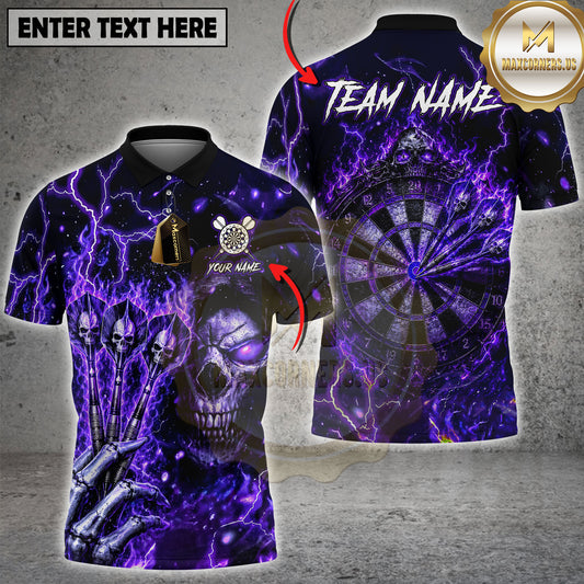 Maxcorners Darts Skull Purple Lightning Gothic Style Multicolor Options Personalized Name, Team Name 3D Shirt (4 Colors)