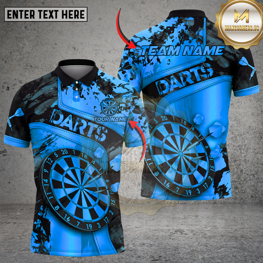Maxcorners Darts Polo Shirt Gold Grunge Dartboard Graphic Multicolor Options Personalized Name, Team Name 3D Shirt (4 Colors)